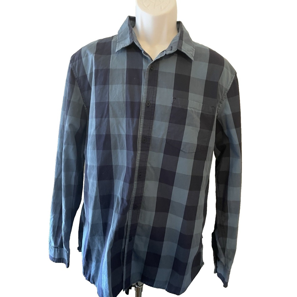 Oakley Button Up Long Sleeve Shirt Blue‎ Black Check Plaid Logo Men's Size L